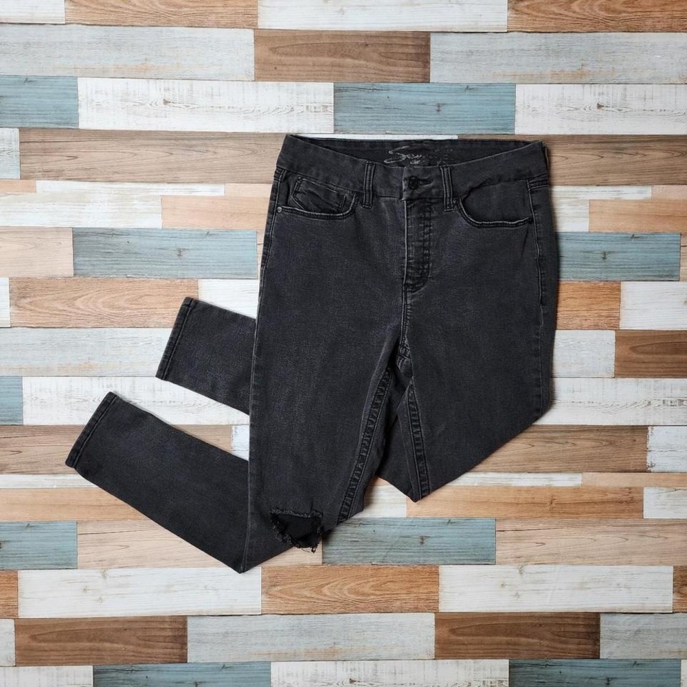 Seven7 Womens High Riseโ Skinny Jeans Black Distressed Knee Size 12